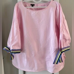 Talbots Pink Blouse with Colorful Grosgrain Ribbon Accents